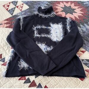 Coccole Made In Italy Women’s XL Merino Wool Blend Sweater Blue Patchwork